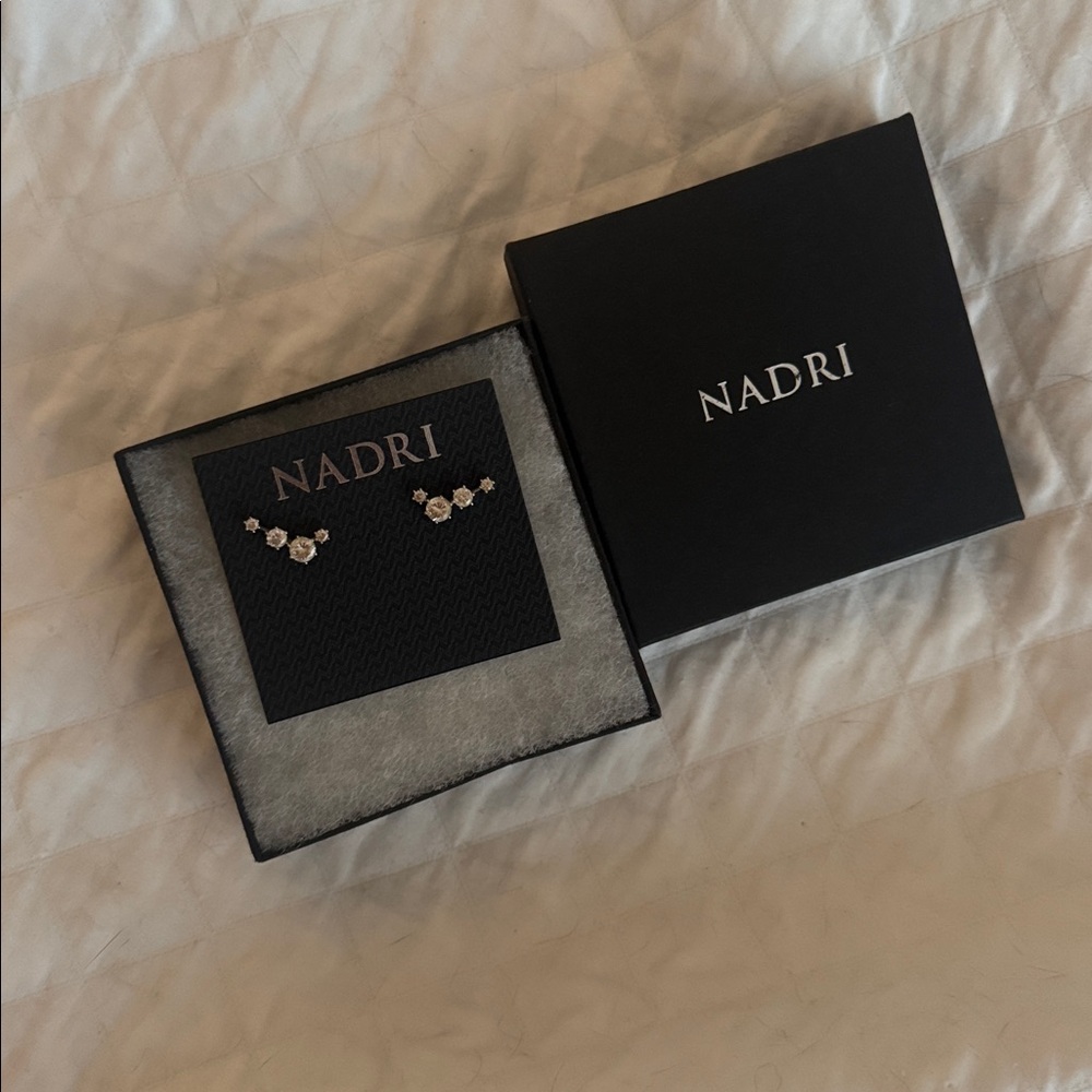 NEW Edwardian East West CZ Earrings in Silver Rhodium from Nadri - Picture 3 of 5